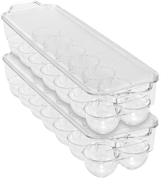Kitchen Details 2 Pack Egg Crate | Dimensions: 14.5"x4.5"x2.9" | Fits 14 Eggs per Crate | Stackable | BPA Free | Easy Pull Handles | Kitchen Organization | Clear by KitchenDetails