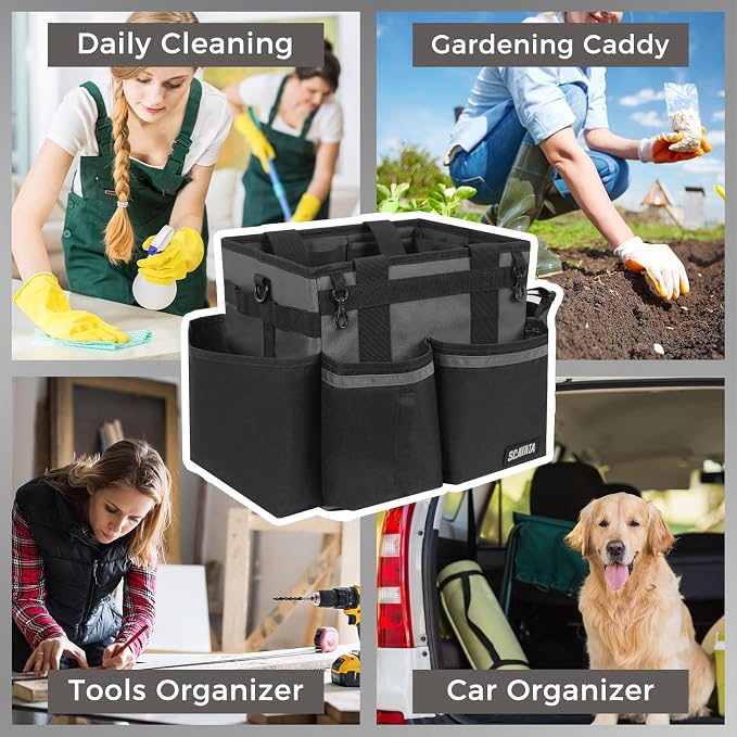 SCAVATA Compact Wearable Cleaning Caddy with Handle & Shoulder Straps | Small Cleaning Supplies Organizer, Under Sink & Car Cleaning Tools Storage Bag for Housekeepers Cleaners, DarkGrey - Image 7
