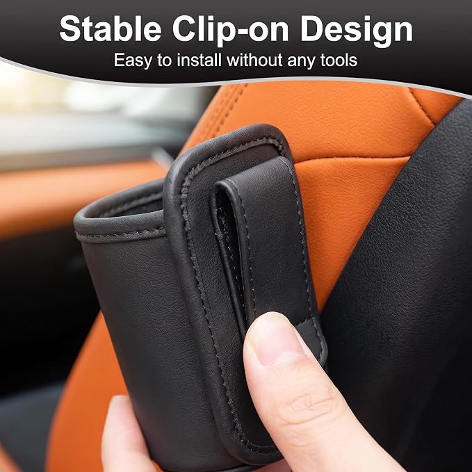 1 Pack Leather Car Door Cup Holder, Large Clip-On Seat Side Hanging Drink Holder, Auto Interior Water Bottle Organizer, Universal Hanging Storage Bag & Trash Can for Cars (Black) - Image 4