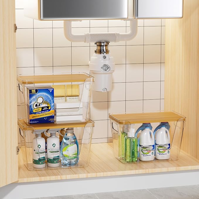 Delamu 2 Pack Trash Bag Dispenser, Stackable Garbage Bag Holder | Clear Acrylic Organizer Bins for Under Sink Organization, Pantry Storage, Cabinet, Kitchen, Laundry, Bathroom - Image 8