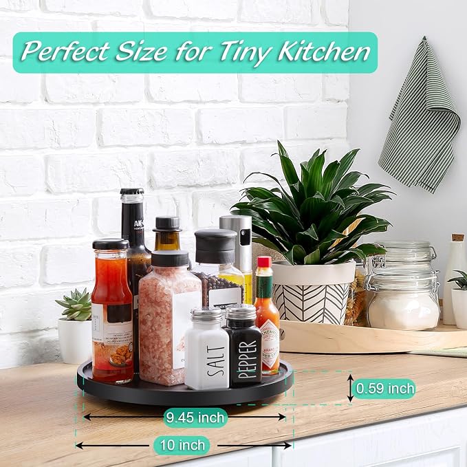 10" Wood Lazy Susan Turntable Organizer, Lazy Susan for Table Top Cabinet Dining Pantry Countertop Cupboard Organization, Decorative Tray for Kitchen Bathroom Decor Coffee Bar Accessories, Black - Image 4
