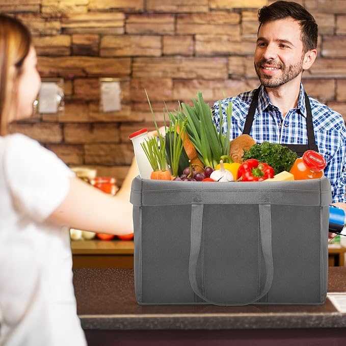 Reusable Grocery Shopping Bags 10 Pack Large Foldable Tote Bags Bulk | Eco Produce Bags with Long Handle for Shopping Groceries Clothes (Grey&Black) - Image 3
