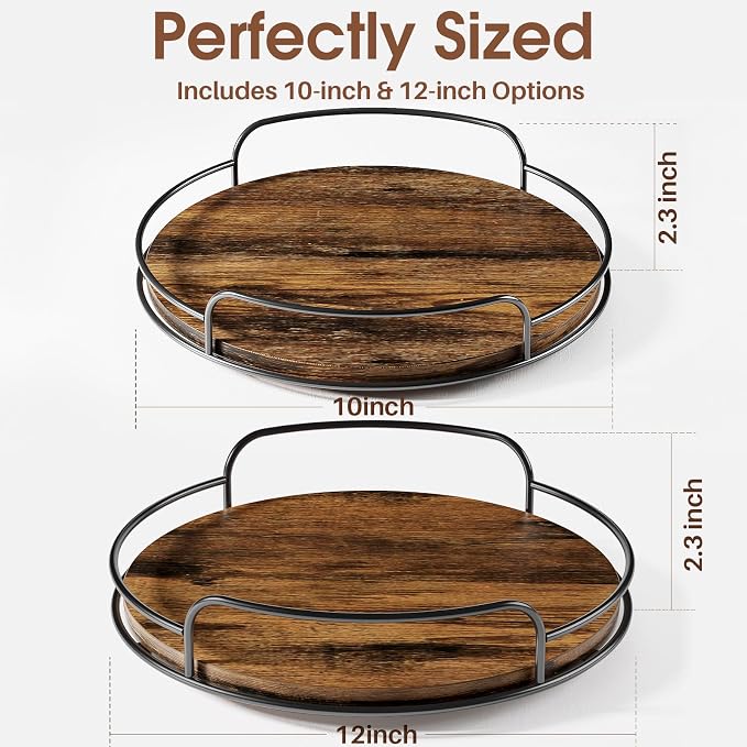 LAMU 2 Pack 10'' 12'' Lazy Susan Turntable Organizer for Table Top Cabinet, Wooden Lazy Susan for Kitchen, Pantry, Countertop, Bathroom Vanity, Spice Organization, Wood Decor - Image 3