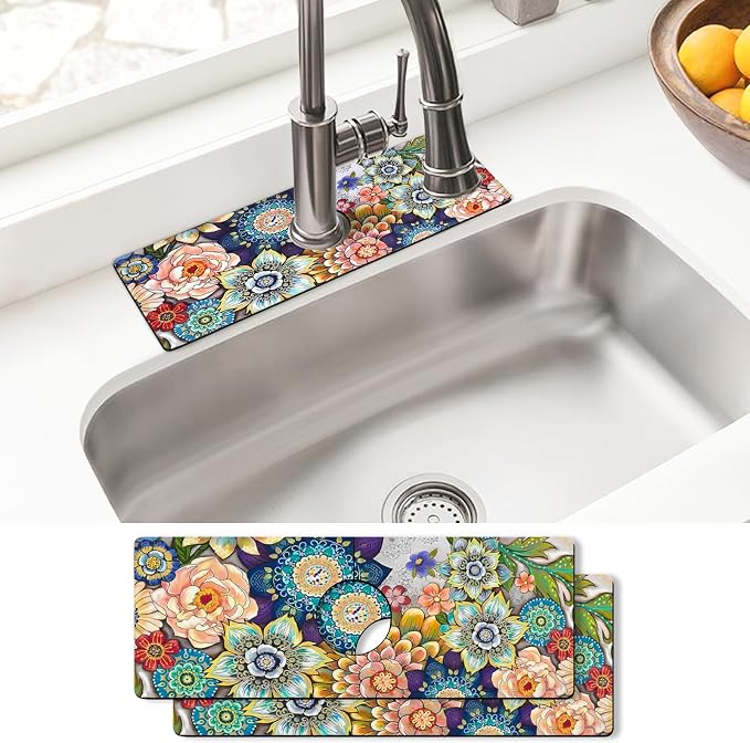 Sink Faucet Absorbing Mat, 2 Pack Drying Mat Around Faucet Sink Splash Guard Behind Faucet Sinkmat For Kitchen Bathroom Island Rv 15 * 5.5 Inch (38 * 14 cm) by BathtubMat