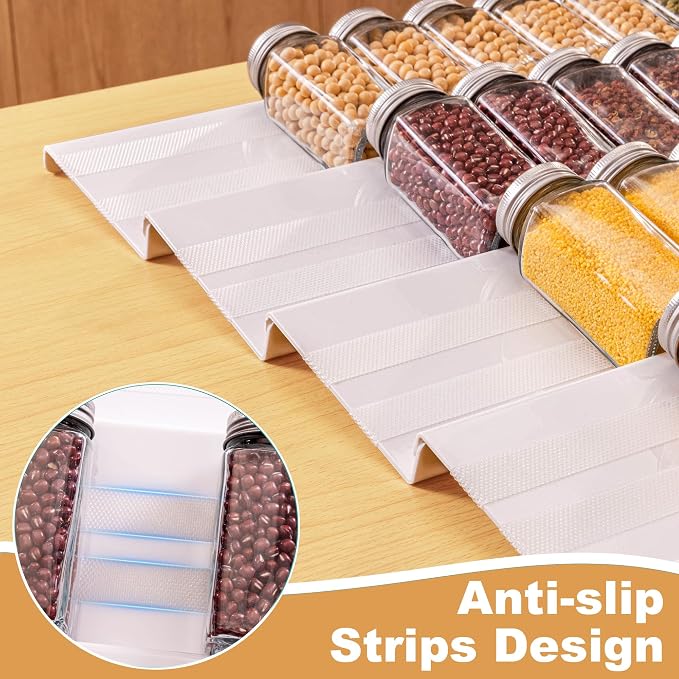 8-Pack Spice Drawer Organizer, 4 Tier Acrylic Spices Rack Tray for Cabinet | Expandable from 13" to 26", with Anti-Slip Mat, Kitchen Seasoning Storage Insert (Jars Not Included) - Image 5