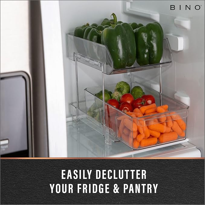 BINO 2 Tier Clear Storage Organizer with Dividers | Bottom Slide Out Drawer for Under Sink, Medicine Cabinet | Bathroom Closet, Vanity, Pantry Organizer | Under Cabinet Storage for Bathroom & Kitchen - Image 6