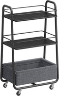 VASAGLE Storage Cart with Fabric Basket, 3-Tier Rolling Utility Cart | Cart with Wheels and Shelves, for Living Room, Bedroom, Kitchen, Ebony Black, LILEA Collection ULRC001BE02 by Unknown