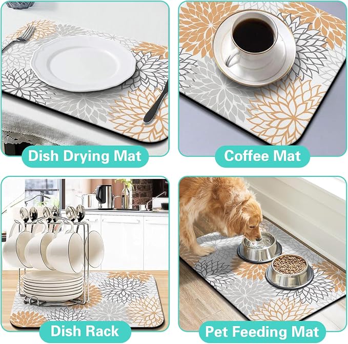 Dish Drying Mat for Kitchen Counter Matt, 2PCS 23"x15" Dish Drainer Mat & 24"x5.5" Sink Splash Guard, Super Absorbent Non-slip Rubber Backed - Image 6