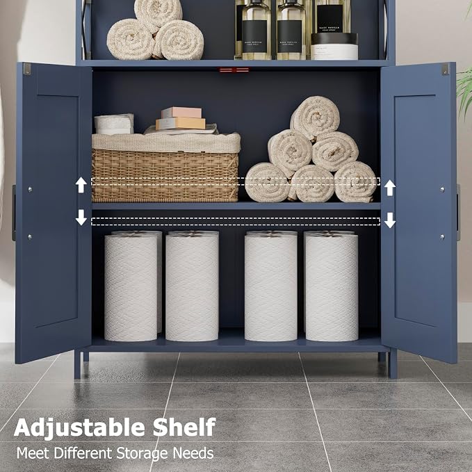 Homhedy Farmhouse Bathroom Storage Cabinet with Doors, Small Floor Cabinet | Toilet Paper Cabinet with Adjustable Shelf, Freestanding Storage Cabinet for Kitchen/Laundry/Living Room, 24"W, Blue - Image 6