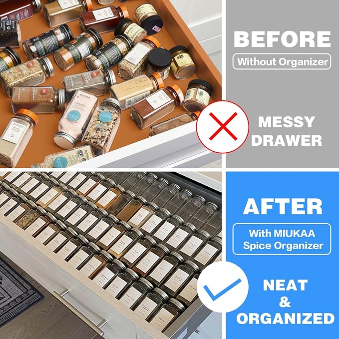 MIUKAA Clear Acrylic Spice Drawer Organizer, 4 Tier- 2 Set Expandable From 13" to 26" Drawer Seasoning Organizer, Kitchen Spice Rack Tray for Drawer/Countertop (Jars not included) - Image 6