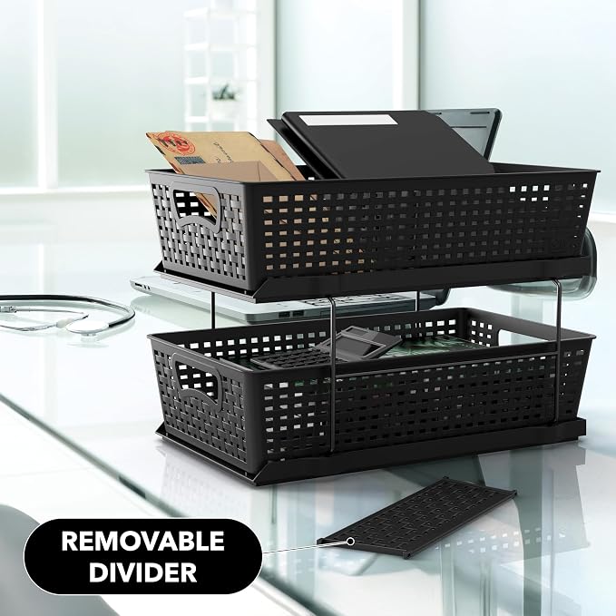 Simple Houseware 2 Tier Pull-Out Sliding Drawer Under Sink Storage, Black | Great for Kitchen Bathroom Tray Shelf Organizer - Image 9