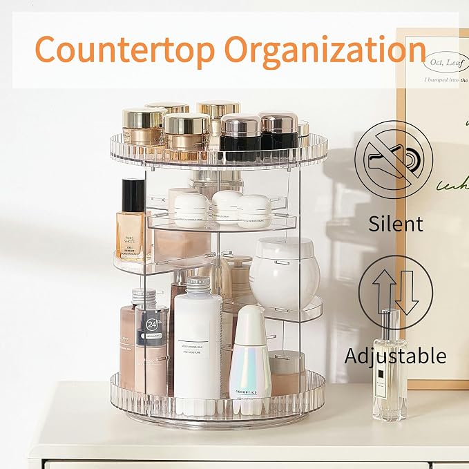 Clear Rotating Makeup Organizer,8 Adjustable Layers Vanity Organizer Skincare Storage,Cosmetic Display Case 360° Stabilizly Spinning Multi-Function Storage for Bathroom and Bedroom Countertop - Image 2