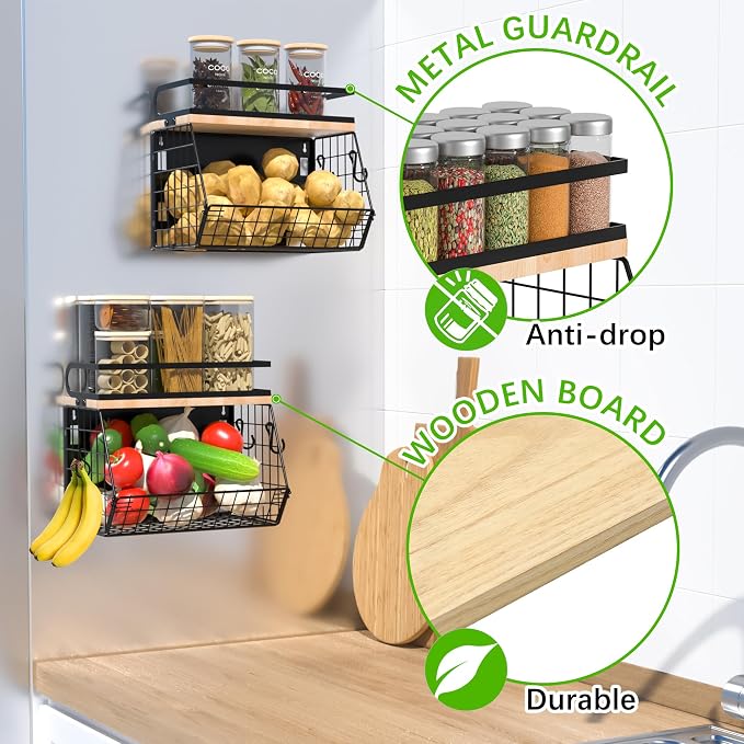 home Magnetic Shelf for Fridge with Wood Lid, Large Container Magnetic Spice Rack for Refrigerator,Fruit Potato and Onion Storage Bins, Pantry Organizers & Storage, Kitchen Counter, Cabinet - Image 5