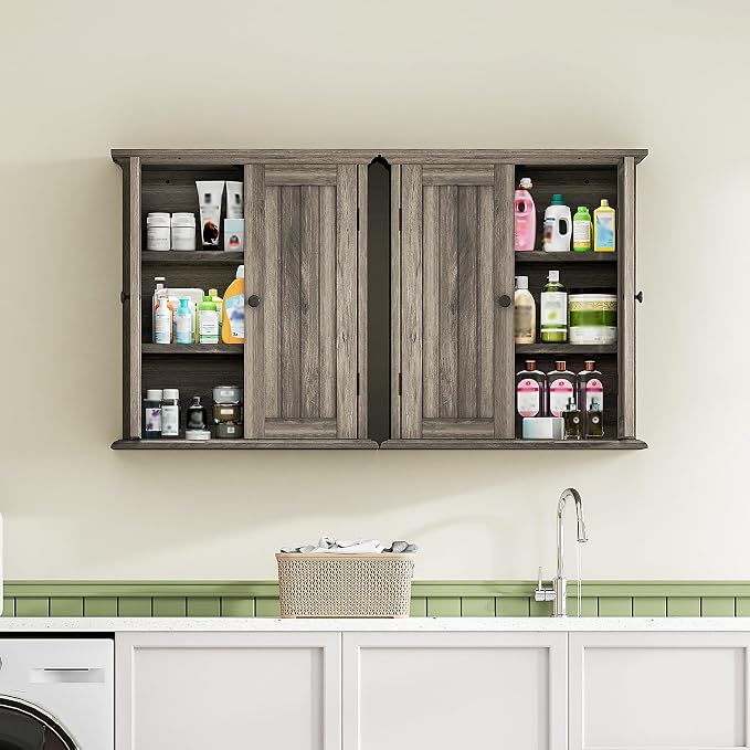 ChooChoo Bathroom Wall Cabinet with 2 Doors, Over The Toilet, Farmhouse | 8.8"D x 21.1"W x 24"H, Medicine Cabinet, Adjustable Shelves, Cupboard, Retro Grey - Image 6