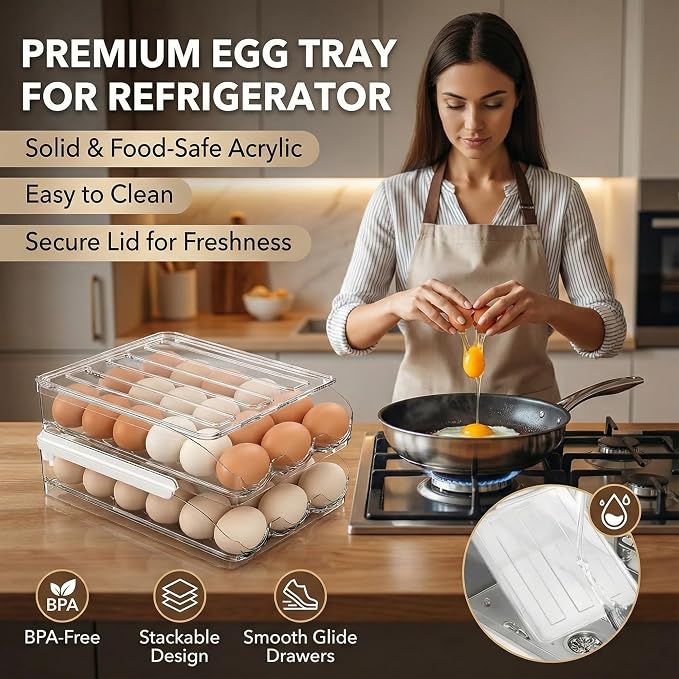 36 Egg Dispenser For Refrigerator, Egg Tray For Refrigerator, Automatic Rolling Egg Holder For Fridge, BPA-Free Clear Egg Tray. - Image 8