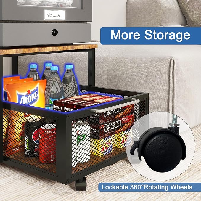 PUNCIA 19.7" x 23.6" Mini Fridge Stand with Large Capicity Storage, Retro | Sturdy Refrigerator Table with Lockable Wheels, Rolling Fridge Cart Heavy Duty Appliance Platform for Dorm, Apartment Bedroom - Image 6