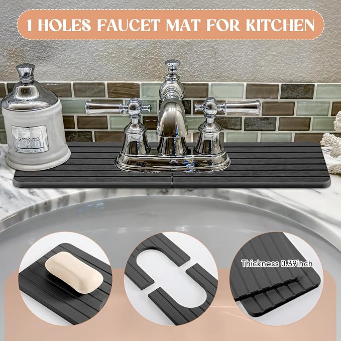 Teenyyou an Oval Hole Gray Faucet Mat Kitchen Sink 17.32" x 4.6" | Bathroom Faucet Absorbent Mat,Diatomite Splash Guard,Quick Drying Drip Catcher,Hole 6.22 " x 2.28" - Image 5