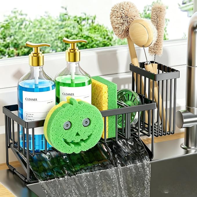 Cisily 9.25'' ponge Holder for Kitchen Sink, Smiley Face Sink Caddy with Removable Brush Holder,Self-Draining Sponge Caddy for Sponge,Soap,Dish Brush,Scrubber,Kitchen Essentials and Gadgets by CISILYHOMELIFE