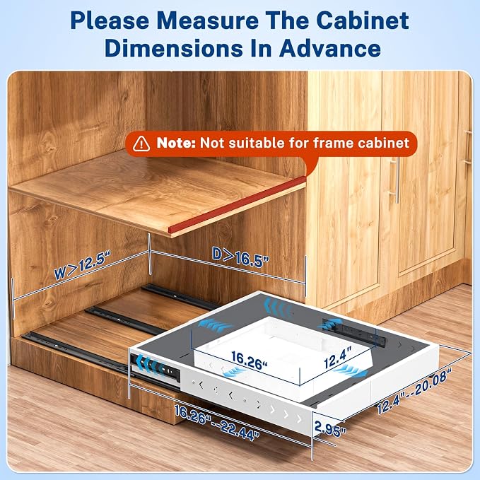 Insputer 1 Pack Pull Out Cabinet Organizer Expandable (12.4"-20.08")W & (16.26"-22.44")D, No Drill Slide Out Drawer with 3 Slide Rails, 2Pcs Magnetic Panel, Adhesive Roll Out Shelf for Kitchen, Pantry - Image 6