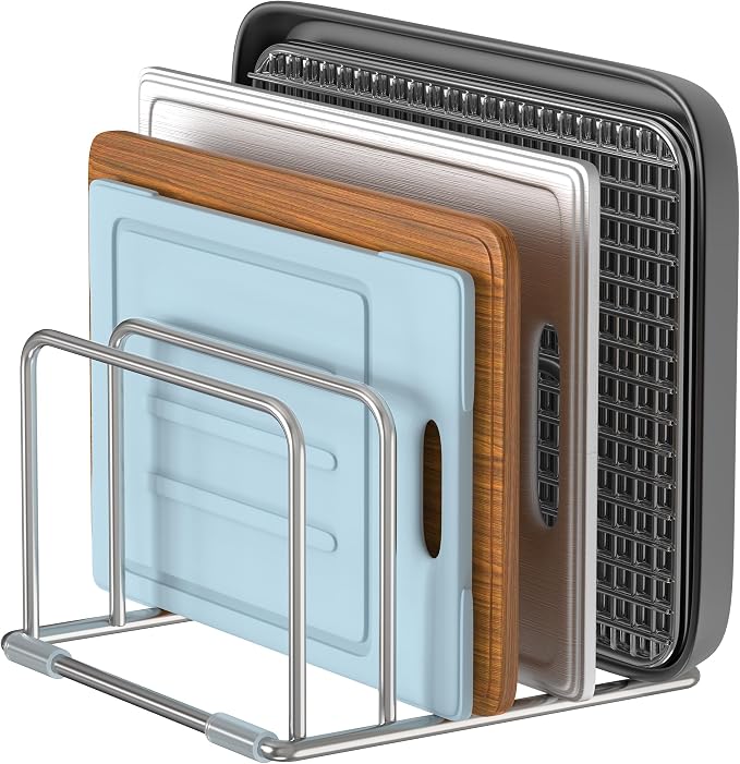 Cutting Board Holder Stand, Chopping Board Organizer Rack with 304 Stainless Steel, Cookie Sheet Storage Organizer, 1.0 & 1.2 Inch Wide Slots (1 Pack) - Image 7