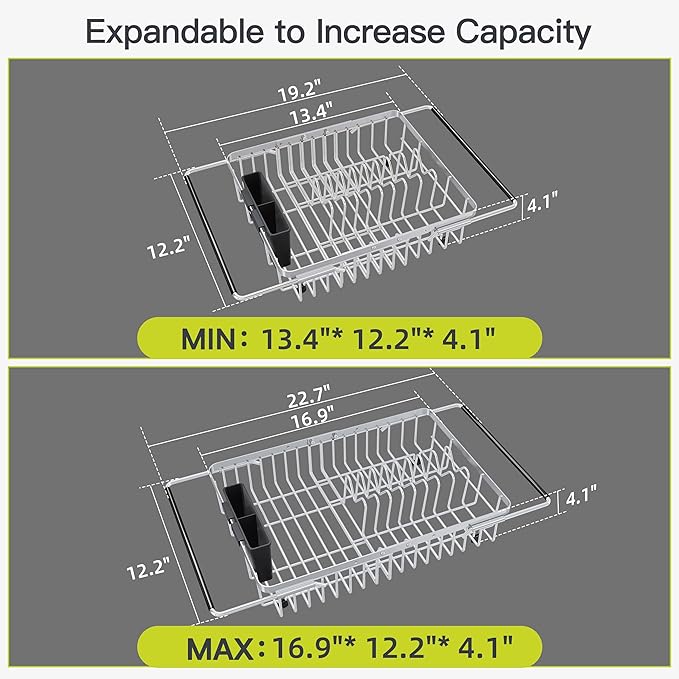 JASIWAY Expandable Dish Drying Rack Over the Sink with Utensil Holder | Stainless Steel Adjustable Dish Driainers for Small Kitchen, Counter Space Saving, Fast Drain, Rustproof, For Apartment, RV - Image 4