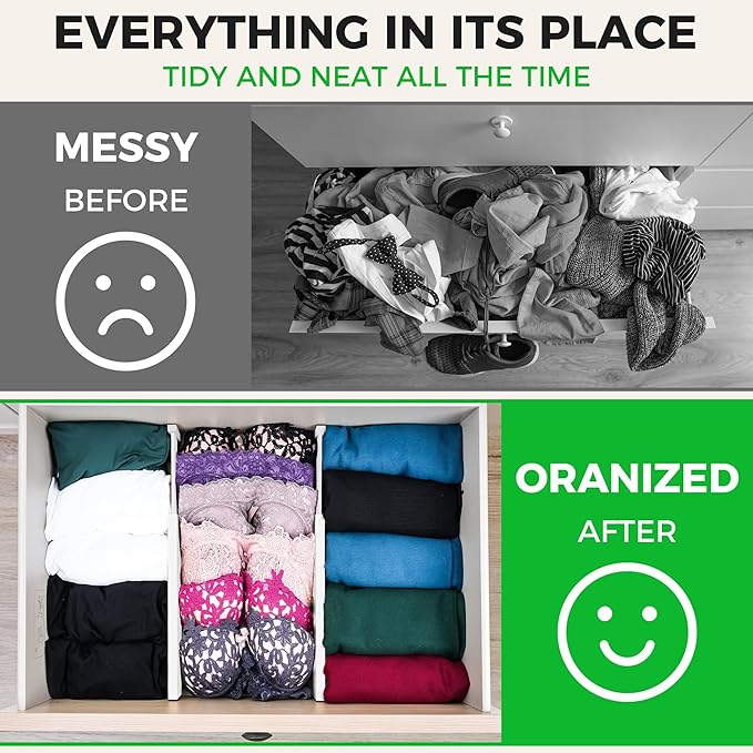 4 Pack Bamboo Drawer Dividers 2.6" High, Adjustable from 12 Inch to 17 Inch | Expandable Kitchen Drawer Organizer Separators for Clothes, Kitchen, Bedroom, Dresser, Office (White) - Image 3