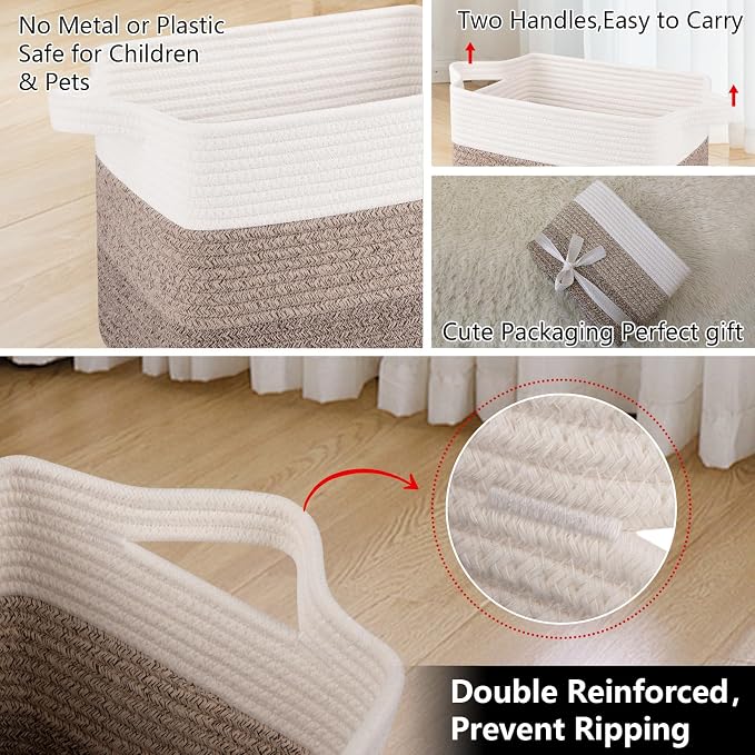 OIAHOMY Storage Basket, Woven Baskets for Storage, Cotton Rope Basket for toys,Towel Baskets for Bathroom - Pack of 3, Gradient Yellow - Image 8