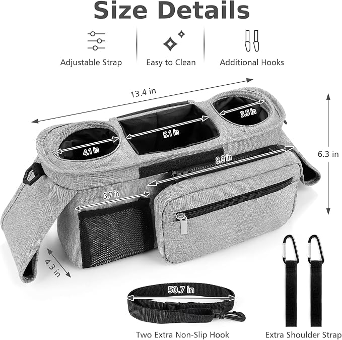 Accmor Universal Stroller Organizer with Insulated Cup Holder Detachable Phone Bag and Shoulder Strap,Stroller Bag Caddy Organizer for Uppababy, Baby Jogger, Britax Strollers - Image 9