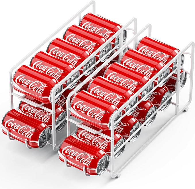 Canyave Soda Can Organizer Storage Rack, 2 Pack Stackable Beverage Soda Can Dispenser Organizer Holder for Refrigerator, Cabinet, Pantry (White) - Image 3