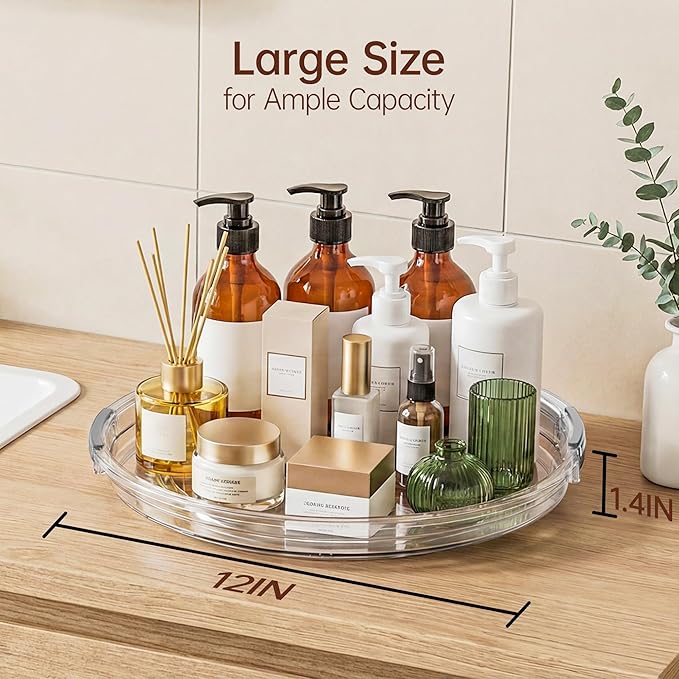 LAMU 12 in Lazy Susan Turntable, 2 Pack Clear Spice Rack, Organizer Storage | 360° Rotating, Kitchen Storage Tray for Cabinet & Table Top, Pantry, Fridge, Bathroom, Medicine & Countertop - Image 2