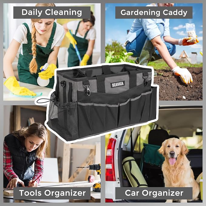 SCAVATA Wearable Cleaning Caddy Bag, Cleaning Caddy Supplies Organizer with Handle & Shoulder Straps for Housekeepers, Under Sink & Car Cleaning Tool Organizers with 4 Foldable Divider (DarkGrey) - Image 7
