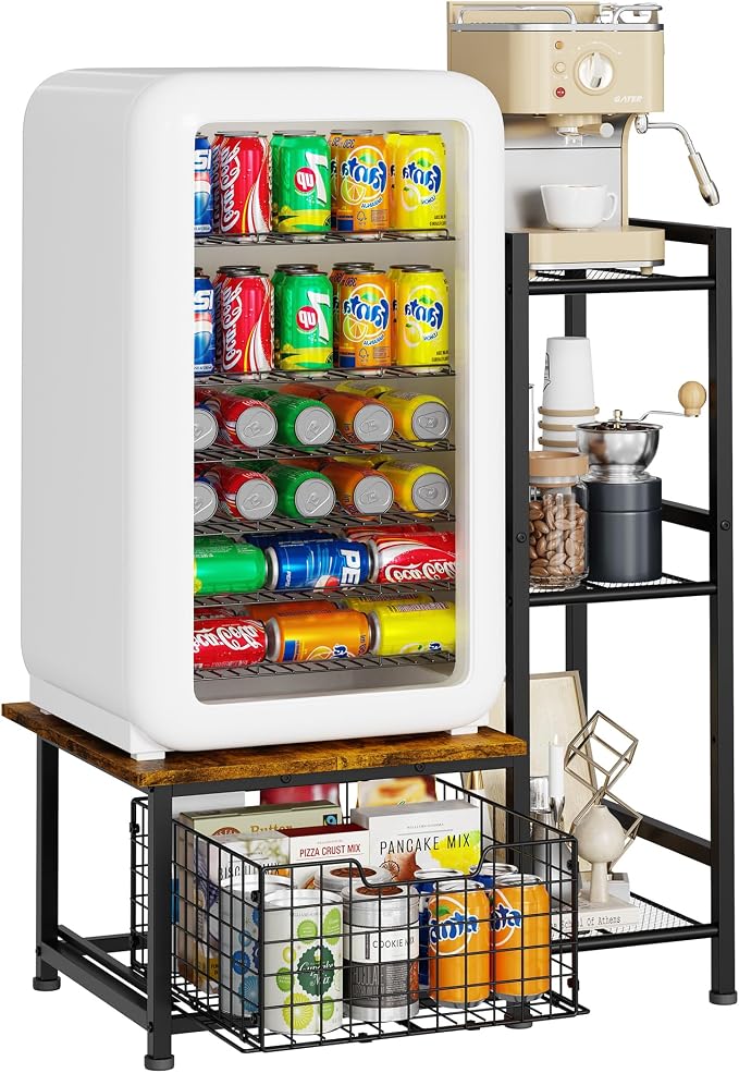 Mini Fridge Stand with Storage, Small Refrigerator Stand with Drawer | Coffee Bar with Mini Fridge Space, Wine Cabinet, Kitchen Storage for Dorm, Living Room, Office 18.9" D×18.7" W×36.2" by Yuyetuyo