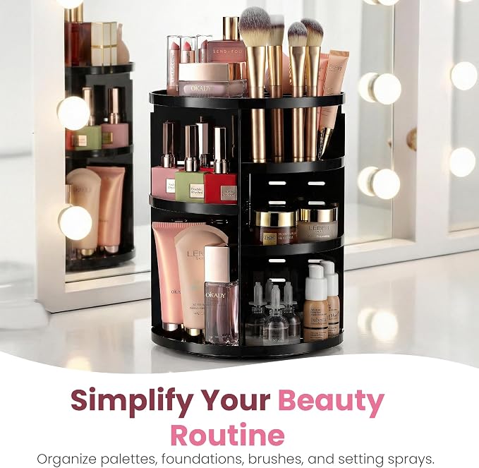 Masirs 360 Rotating Makeup Organizer Countertop, Adjustable Shelf, Black | 360-Degree Rotating Makeup Organizer, Adjustable Shelf Height, Cosmetic Perfume Skincare Storage, Vanity Countertop, Black - Image 7