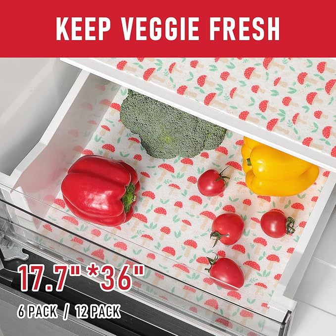 Cooyes 6 Pack Cloth Shelf Liners for Kitchen Cabinets, 17.7" × 36", Non-Slip Refrigerator Liners Machine Washable, Freezer Drawer Mats for Glass Shelves and Kitchen Cabinets, (Red Mushroom) - Image 5