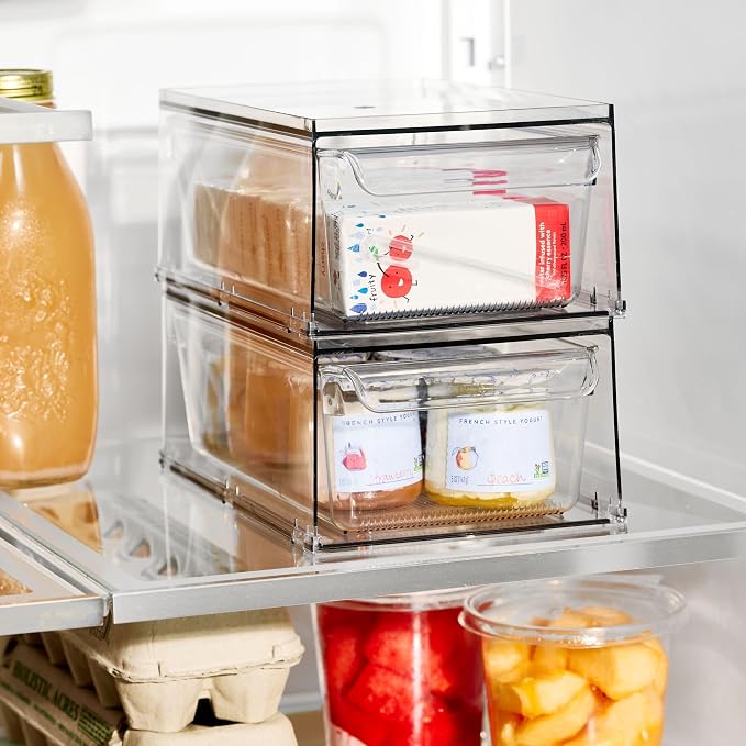iDesign Stackable Kitchen Storage Drawer, Set of 4, Clear | For Fridge, For Pantry, For Under-Sink, For Cabinet - Image 9