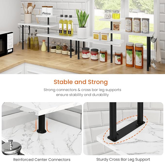 Bathroom Counter Corner Shelf, 3 Tier Kitchen Countertop Organizer for Over The Sink, Make Up, Dresser Table, White Marble - Image 6