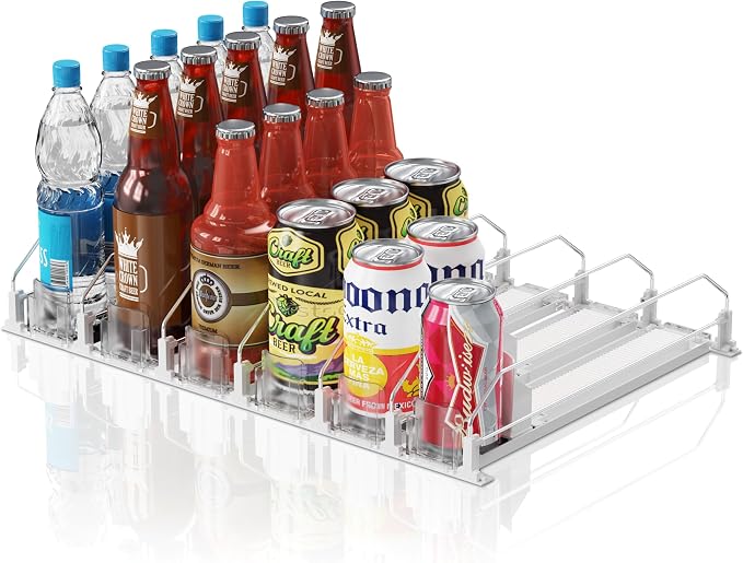 Drink Organizer for Fridge,12oz 16oz 20oz - Soda Can Dispenser for Refrigerator,Width Adjustable,Automatic Pusher Glide (White, 15" D 6ROW, Holds 30 Cans) by LOVEFORBETTERLIFE