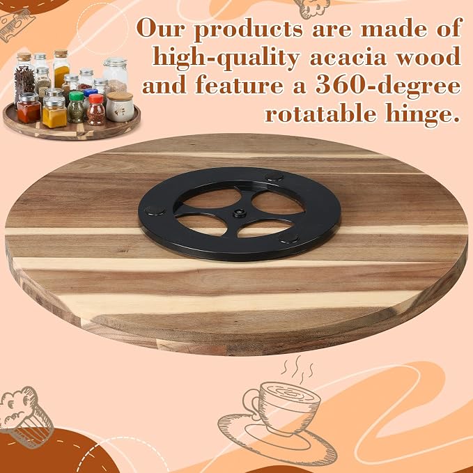 20'' Wood Lazy Susan for Countertop Acacia Large Turntable Rotating Serving Tray for Table Top Non Skid Kitchen Tray Revolving Condiment Spice Rack Table Organization Storage, Natural - Image 4