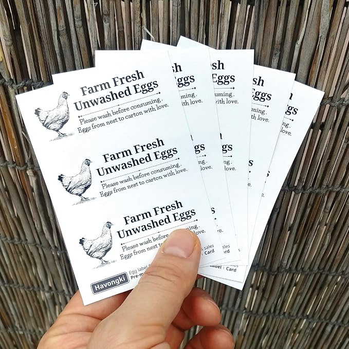 120 Chicken Egg Carton Labels Stickers | White | Farm Fresh Eggs | 4 6 12 15 18 30 48 50 Count - Basket Box Container Extra Organizer Farm Supplies, 66mm x 26mm - Image 4