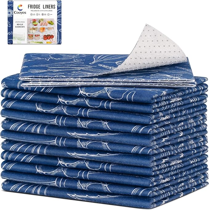 Cooyes Large Refrigerator Liners for Shelves, 12 Pack, 17.7" × 24", Fridge Drawer & Shelf Liners for Kitchen Cabinets Non-Adhesive, Breathable Cloth Material, Keep Produce Fresh Longer by Cooyes