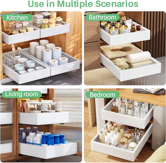 2Pack Pull out Cabinet Organizer, 21"Deep, 20"Wide Full-extension Heavy Duty Slide out Drawers Fixed with Adhesive Nano, Roll Out Shelves Sliding Cabinet for Kitchen,Bathroom,Pantry,Under Sink(White) - Image 9