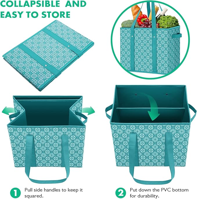 Reusable Grocery Bags 2 Pack, Foldable & Water Resistant Shopping Bags | Large Grocery Tote Bag Water Resistant Shopping Bags Foldable Grocery Bag for Clothes,Shoes and Picnic - Image 5