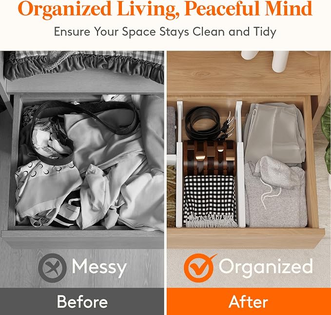 Lifewit 6" Tall Upgrade Drawer Dividers, Adjustable Deep Drawer Organizer | 13.5"-22" Expandable White Drawer Separator for Clothes, Dresser/Kitchen/Closet/Bedroom/Office Organization & Storage, 4 Pack - Image 9