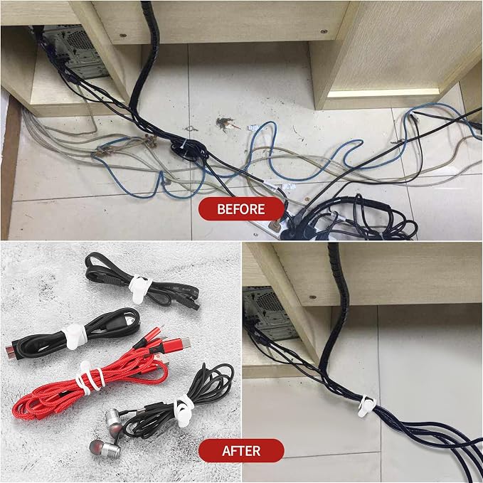 50 Pcs Silicone Cable Ties, Reusable Cable Straps Wire Organizer. | Cable Management Cord Organizer for Fastening Earphone Phone Charger Home Office Desk Kitchen Appliances Cable Cords Wires - Image 7