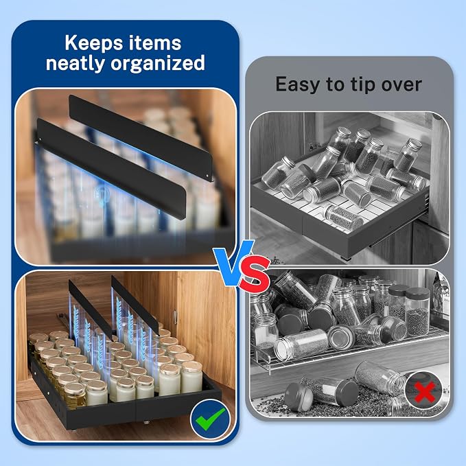 Insputer 1 Pack Pull Out Cabinet Organizer Expandable (12.4"-20.08")W & (16.26"-22.44")D, No Drill Slide Out Drawers with 3 Slide Rail, 2Pcs Magnetic Panel, Adhesive Roll Out Shelf for Kitchen, Pantry - Image 5