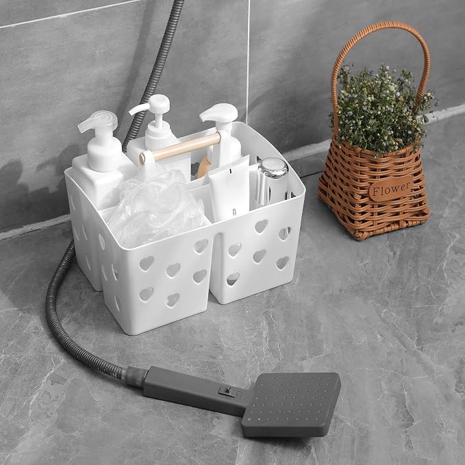 Portable Shower Caddy Plastic Shower Basket Organizer with Handle, White | Divided Bathroom Caddy Storage Cleanning Caddy Tote for College, Dorm Room, Kitchen - Image 2