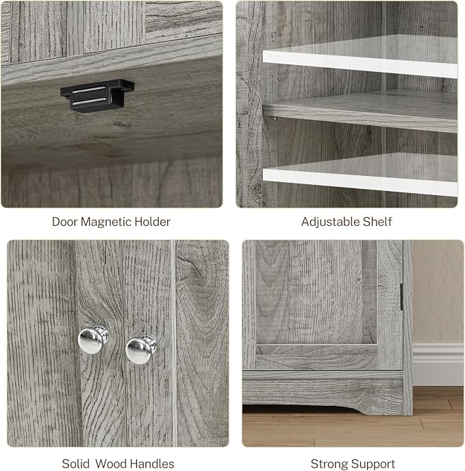 Iwell Tall Storage Cabinet with Adjustable Shelf, Bathroom Cabinet with 2 Drawers, Linen Cabinet for Living Room, Grey - Image 8
