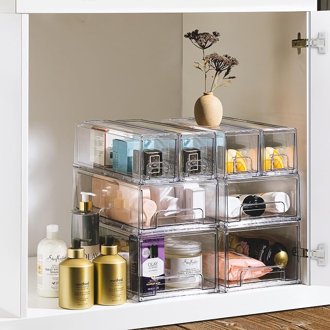 Sorbus Small Clear Acrylic Storage Drawers (4 Pack) - Stackable Plastic Organizer Bins for Fridge, Freezer, Pantry, and Bathroom - Image 6
