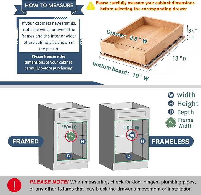 Pull Out Cabinet Drawers - 9x2 Size Options (10-29'W,18-21'D), Pre-Assembled with Soft Close Slides, Solid Beechwood, Easy Installation(10'W x 18'D) - Image 2