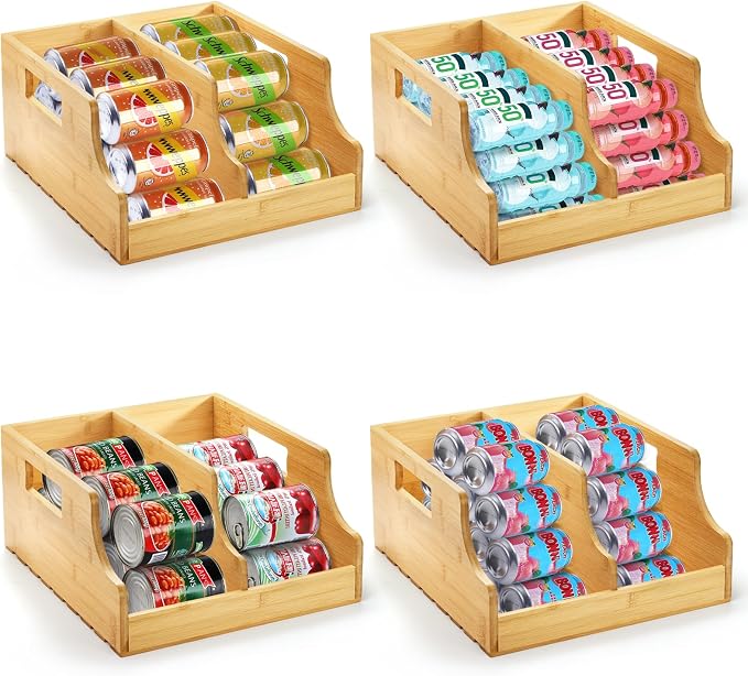 Yesland Bamboo Soda Can Organizers, Can Holder and Drink Dispenser for Kitchen, Countertop, Pantry Organizer Bins for Soda, Pop, Drinks, Beer, Water Bottles, Holds 26-28 Cans - Image 4